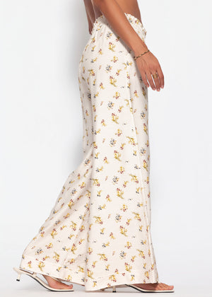 Palazzo Hose mit floralem Print - hellbeige