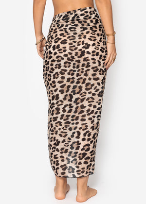 Pareo mit Leo-Print - beige