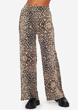 Pleated trousers with leopard print - beige