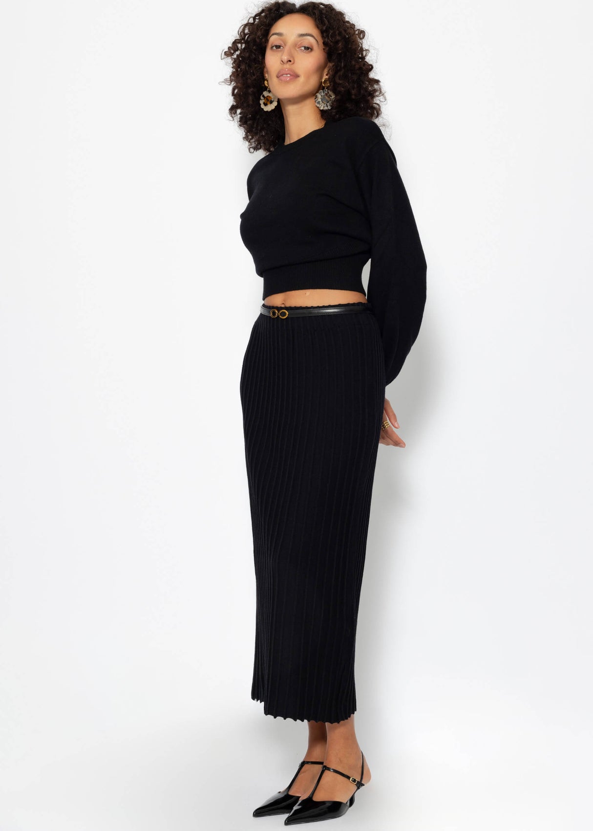 Plissierter Maxi Strick-Rock - schwarz