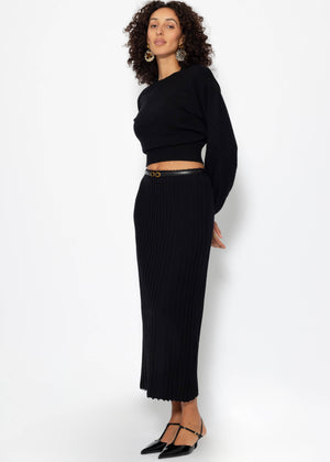 Plissierter Maxi Strick-Rock - schwarz