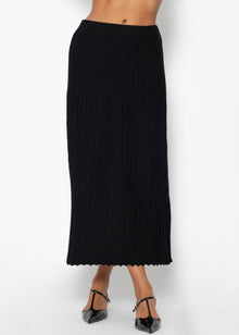 Plissierter Maxi Strick-Rock - schwarz