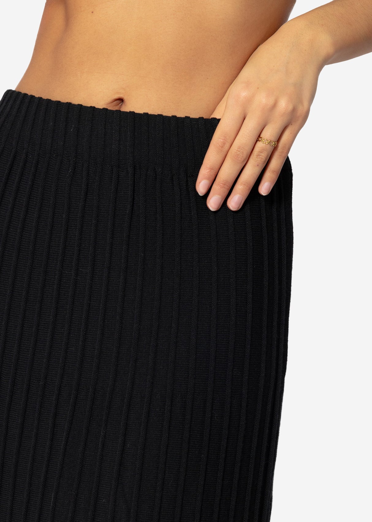 Plissierter Maxi Strick-Rock - schwarz