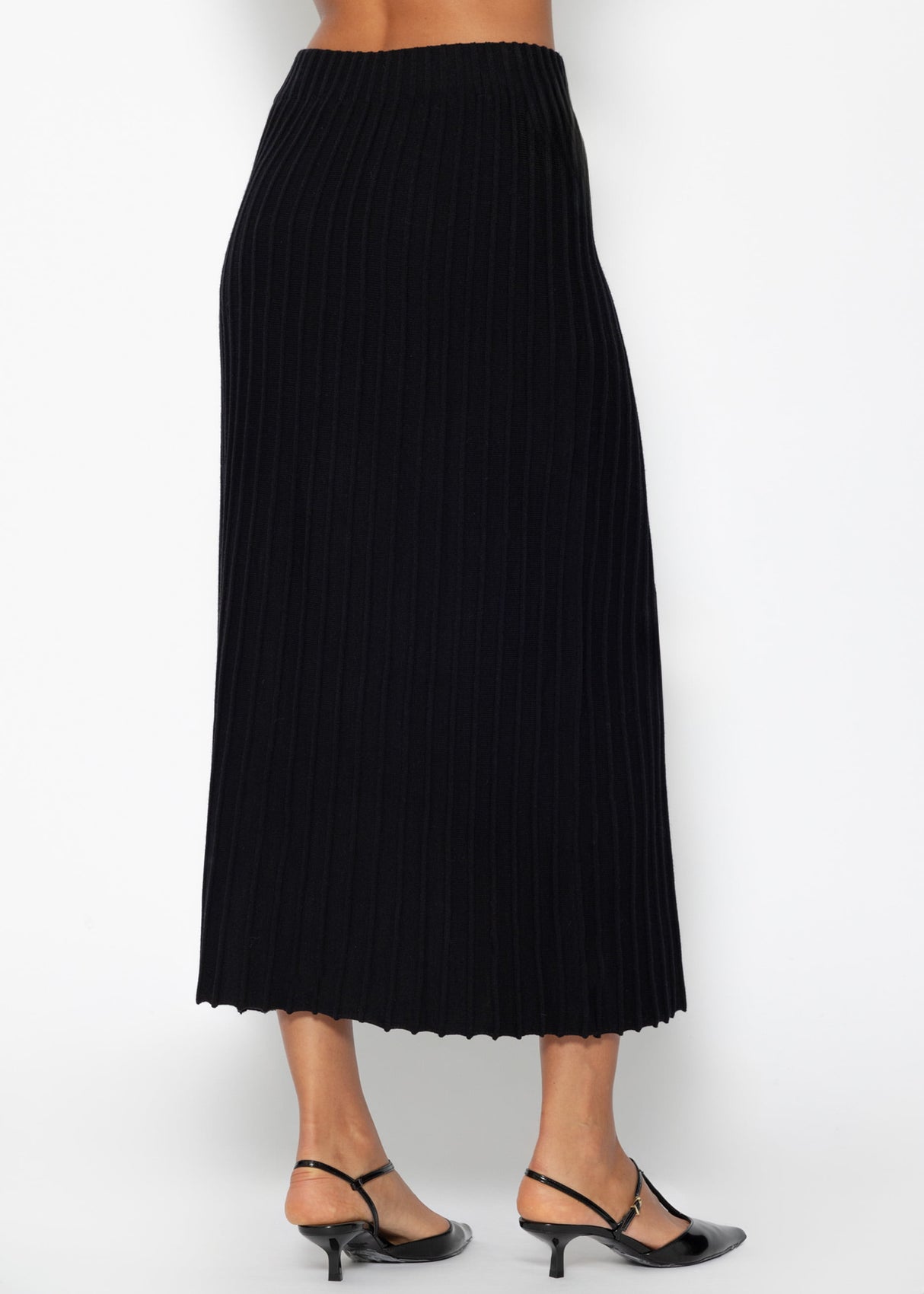 Plissierter Maxi Strick-Rock - schwarz
