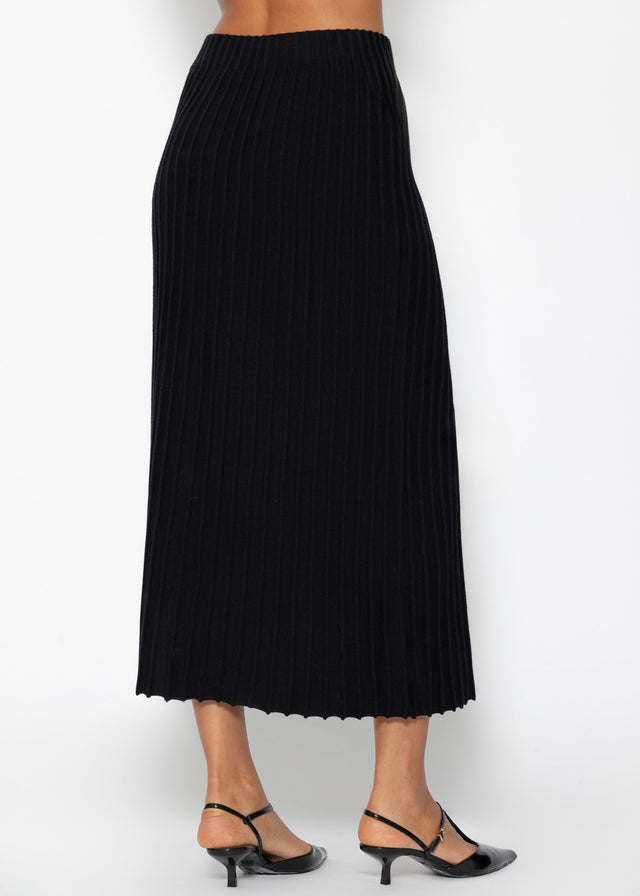Plissierter Maxi Strick-Rock - schwarz