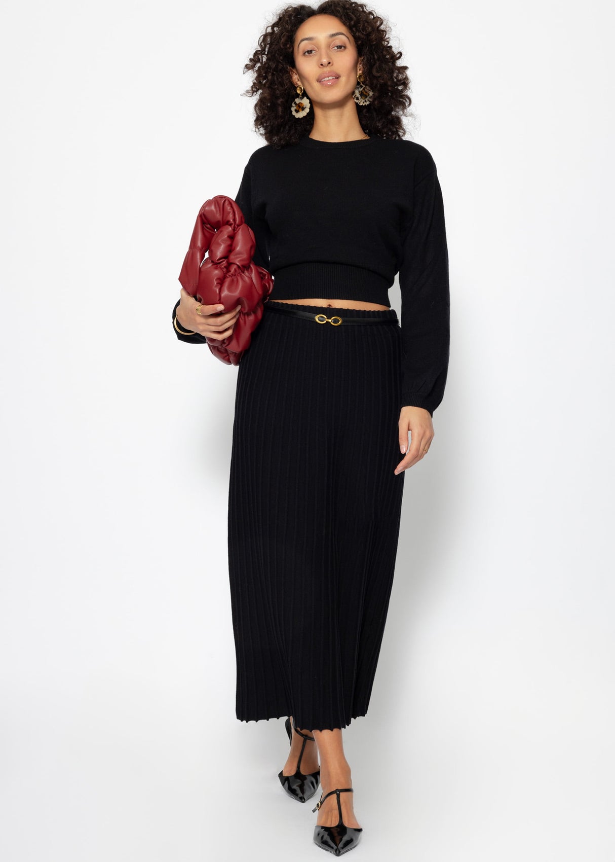 Plissierter Maxi Strick-Rock - schwarz
