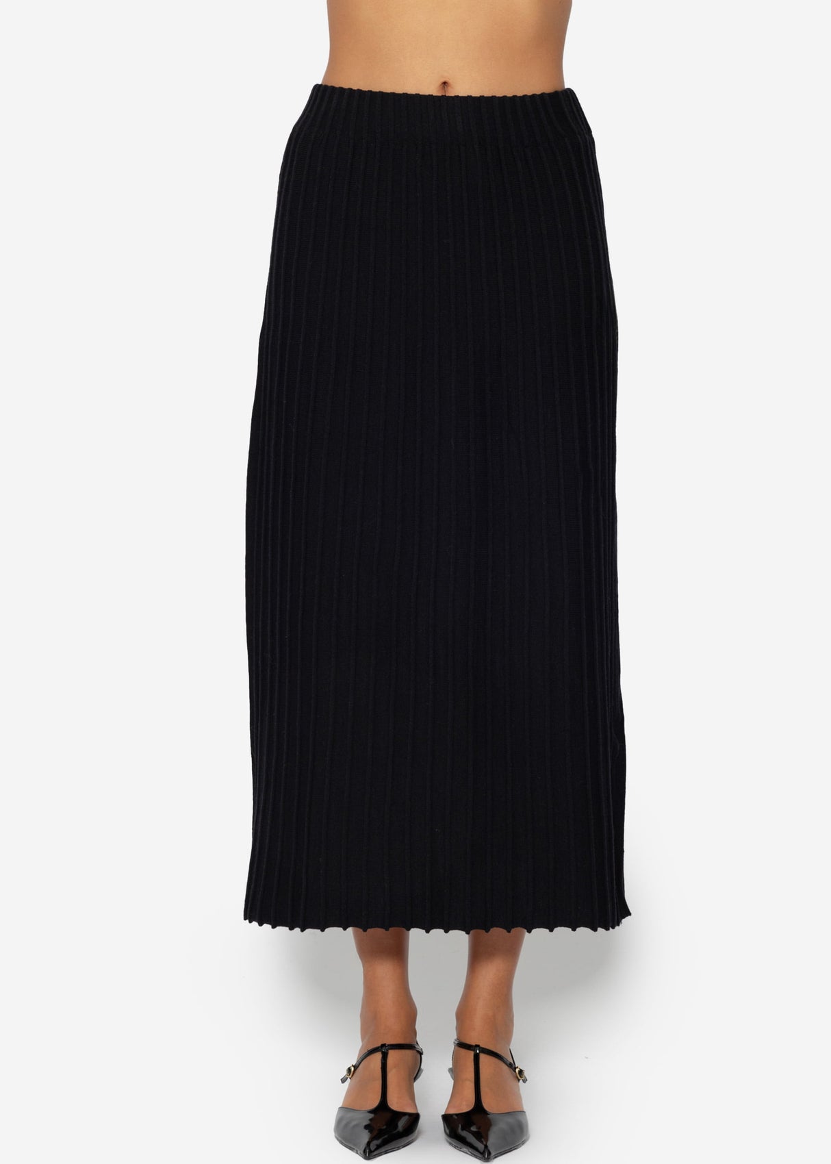 Plissierter Maxi Strick-Rock - schwarz