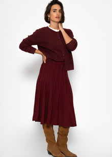 Pleated knit midi skirt - burgundy