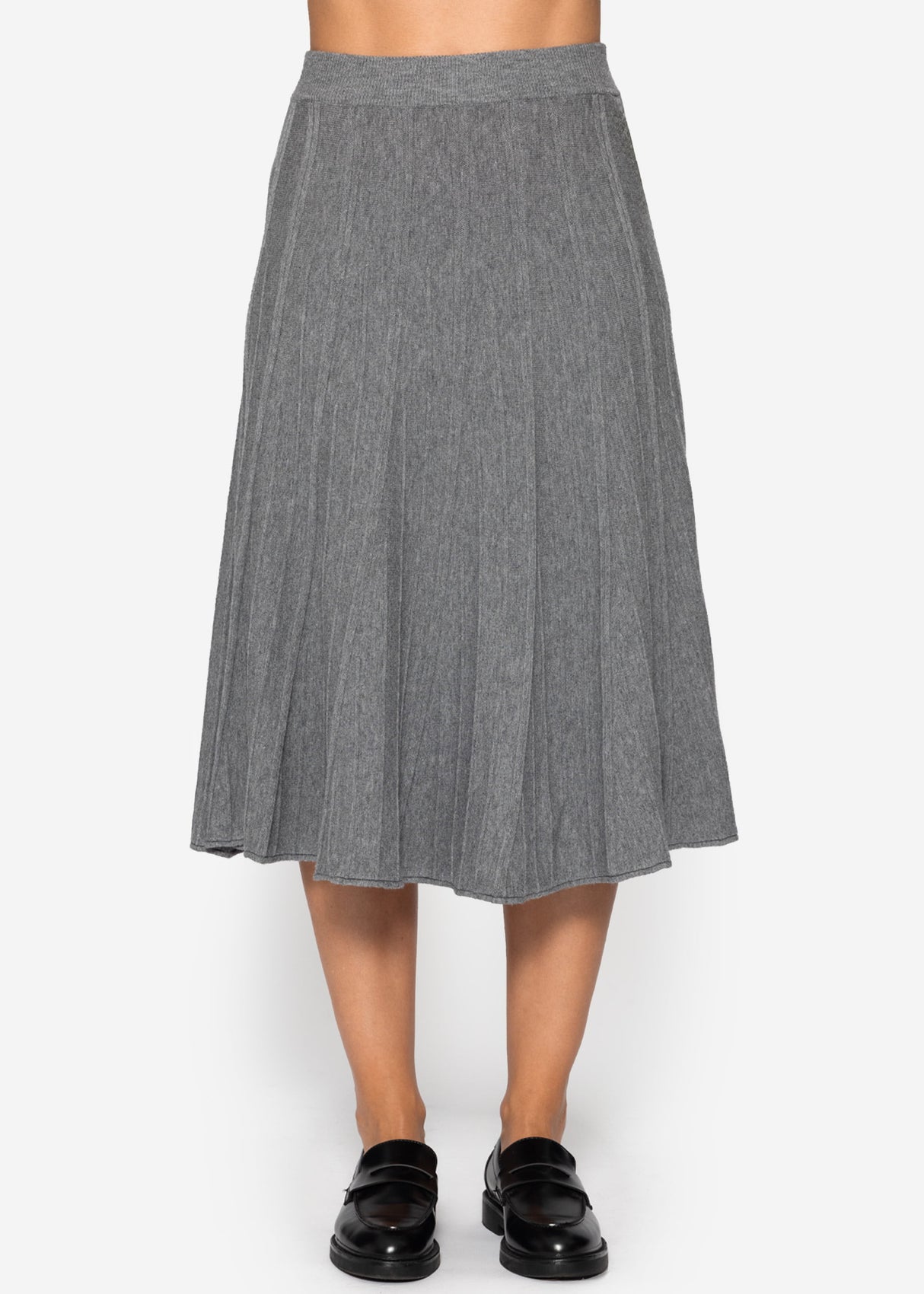 Pleated knit midi skirt - grey