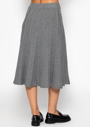 Pleated knit midi skirt - grey