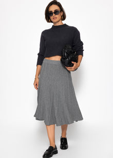Pleated knit midi skirt - grey