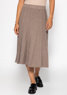 Pleated knit midi skirt - taupe