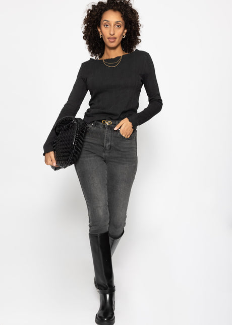 Pointelle Langarmshirt - schwarz