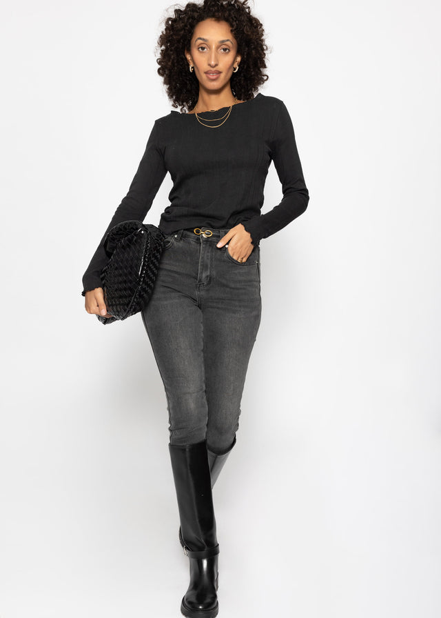 Pointelle Langarmshirt - schwarz