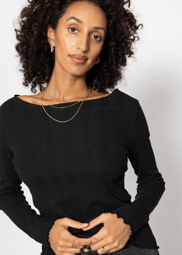 Pointelle Langarmshirt - schwarz
