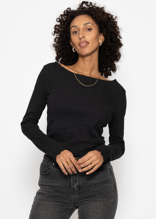 Pointelle Langarmshirt - schwarz