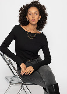 Pointelle Langarmshirt - schwarz