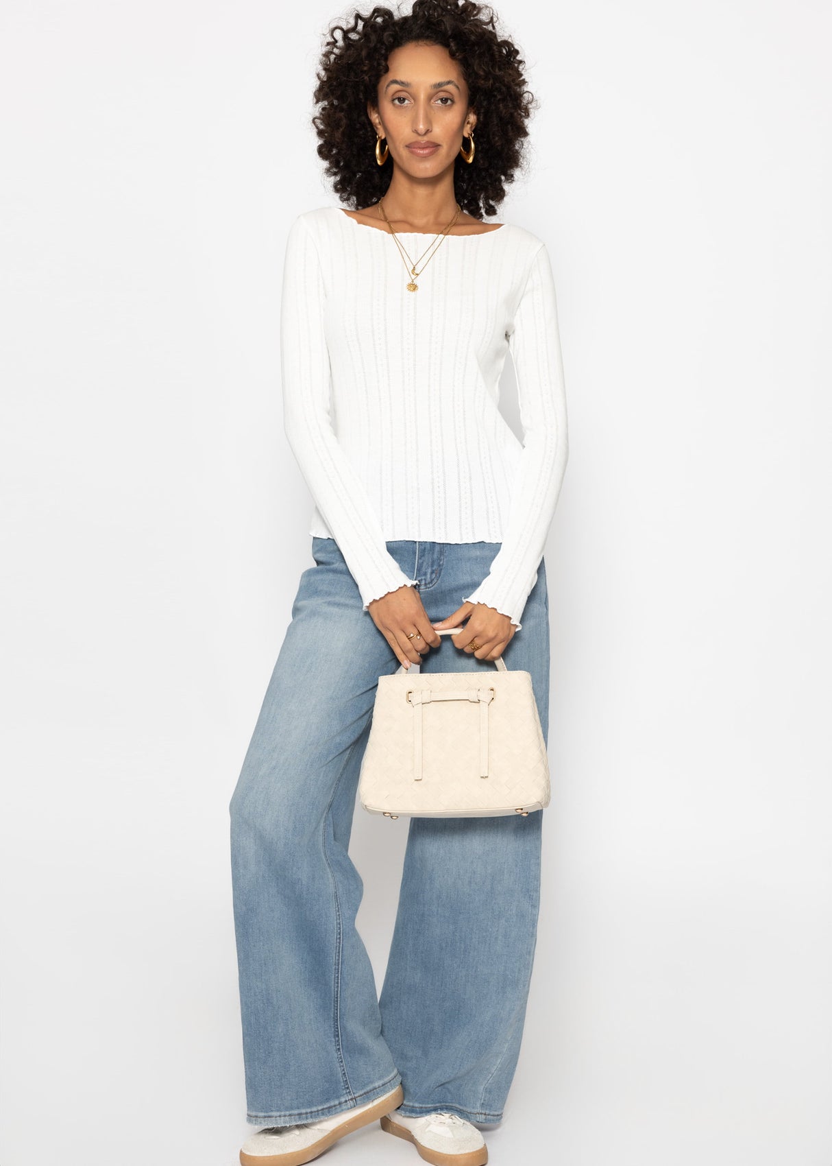 Pointelle Langarmshirt - weiß