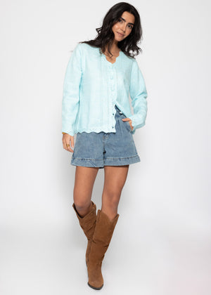 Pointelle Strickjacke - hellblau