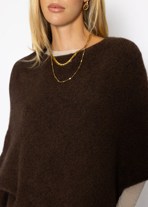 Poncho mit Wollanteil - braun