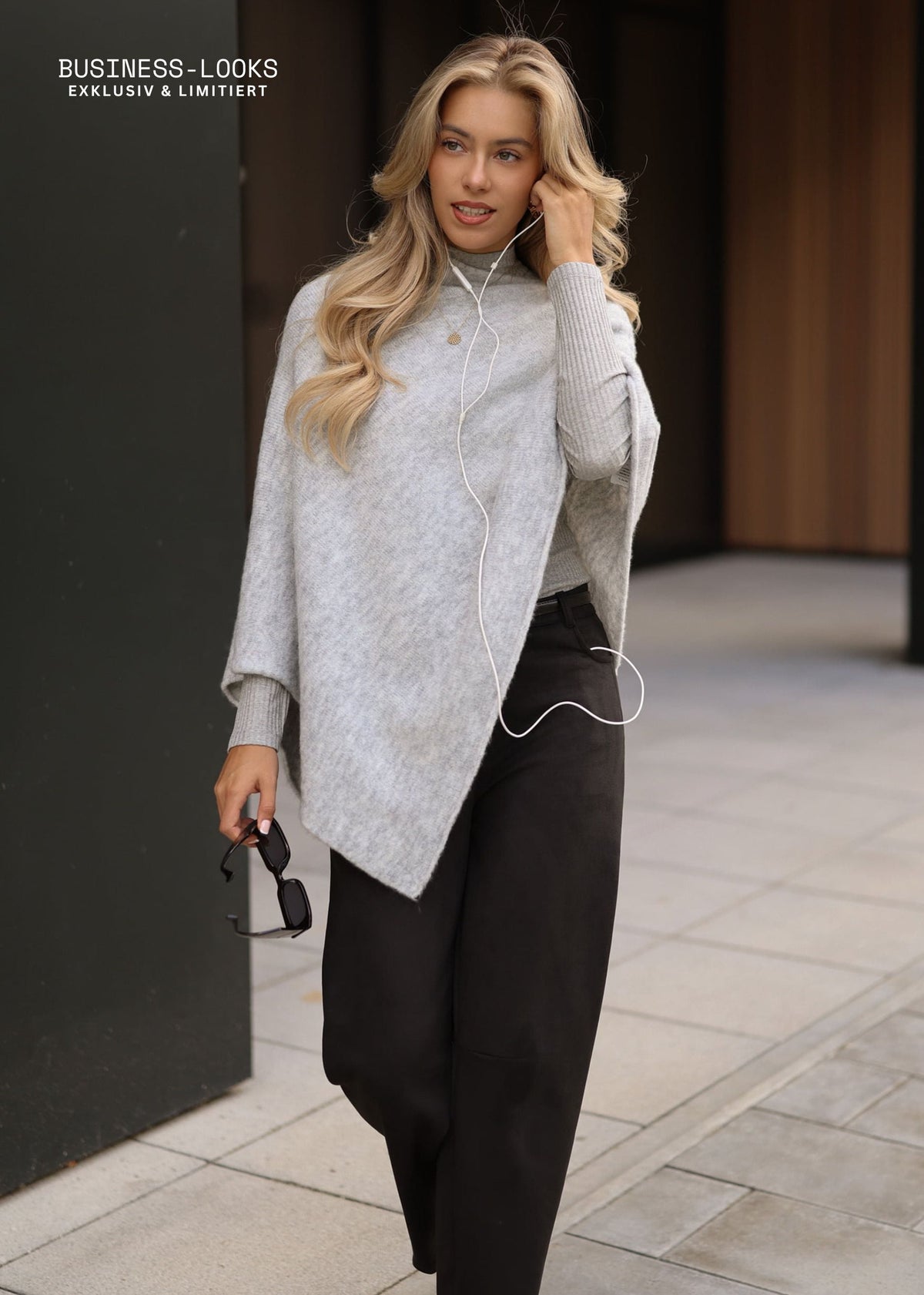 Poncho mit Wollanteil - grau