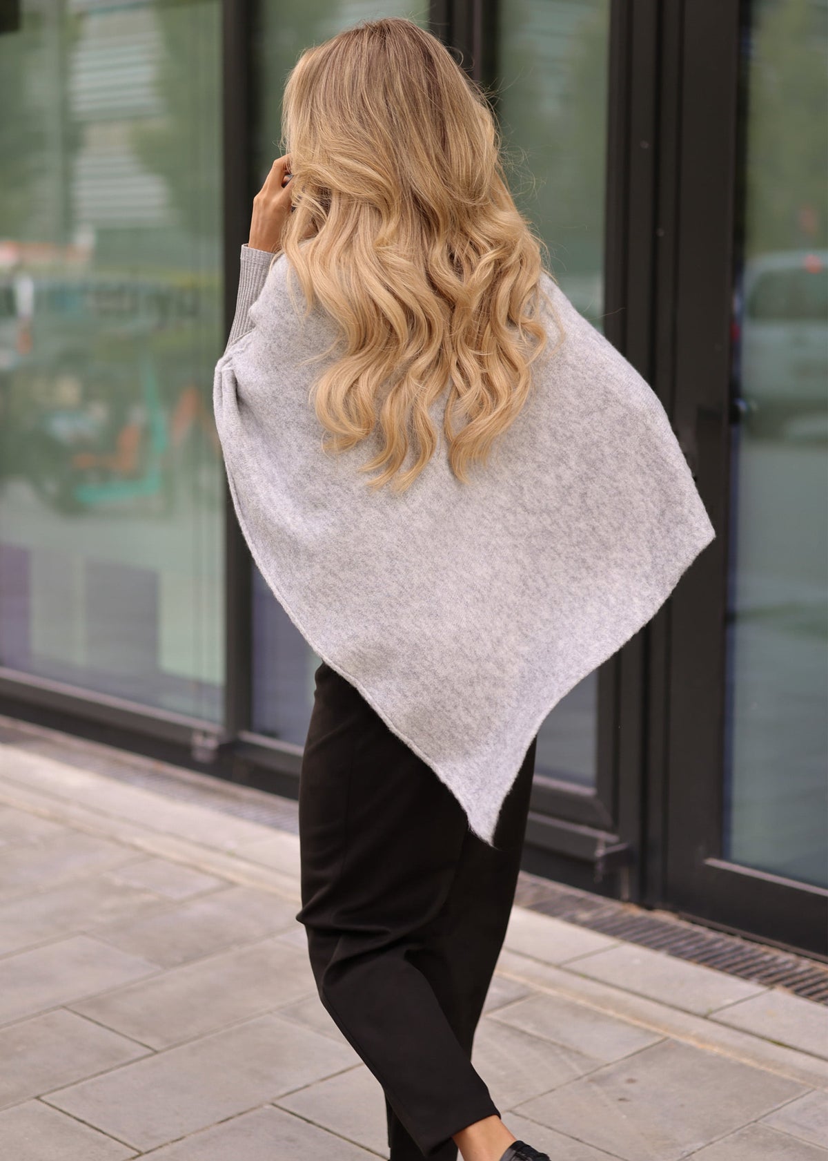 Poncho mit Wollanteil - grau