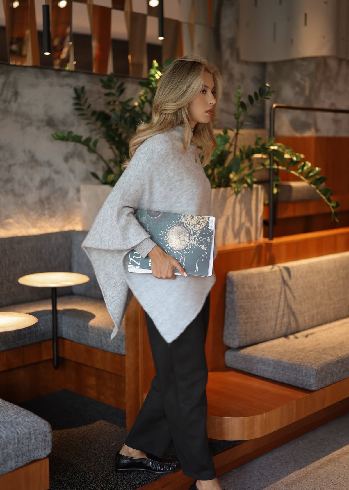 Poncho mit Wollanteil - grau