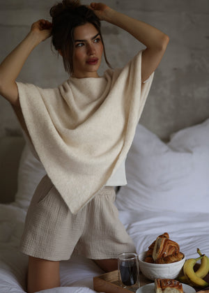 Poncho mit Wollanteil - offwhite