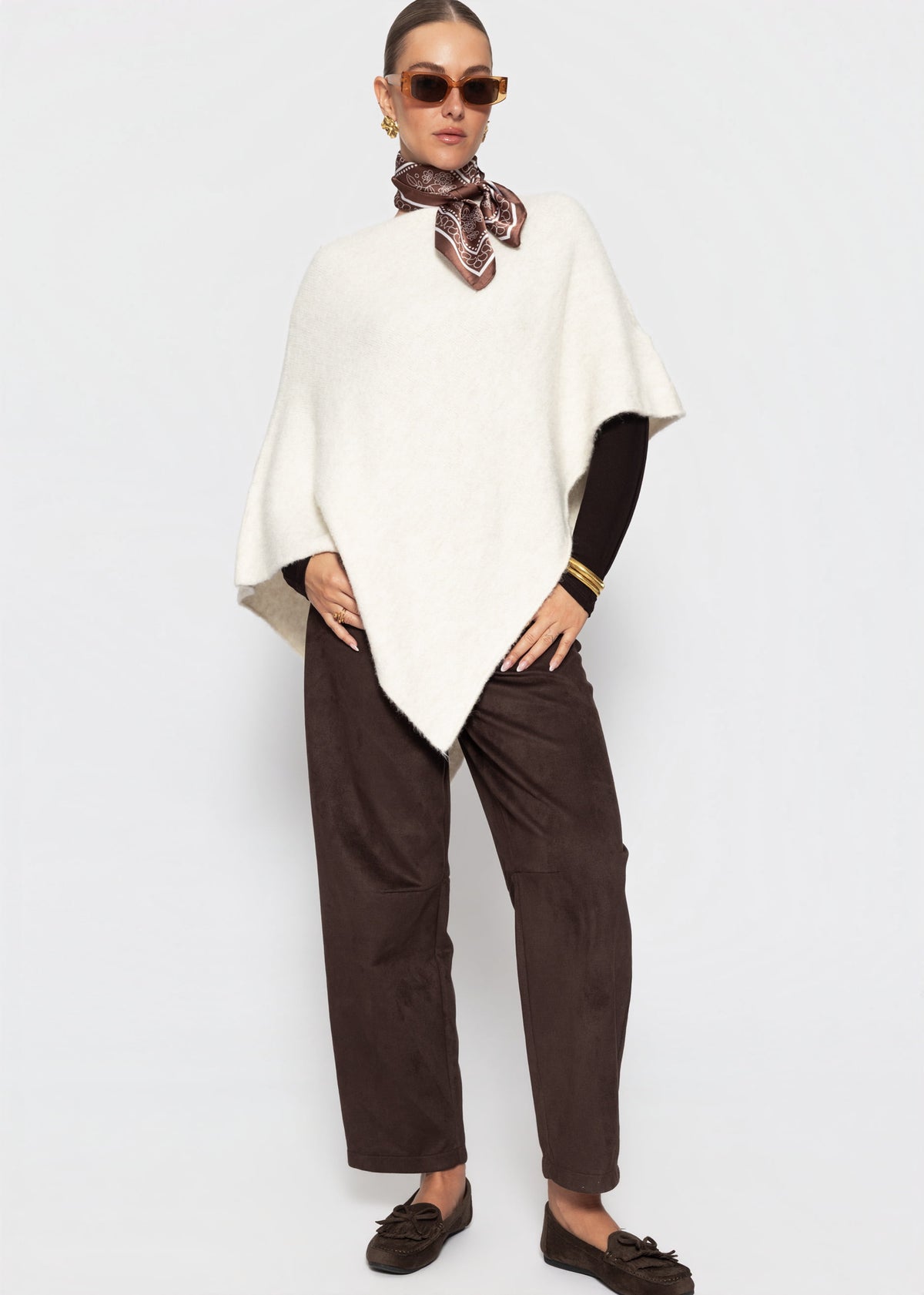 Poncho mit Wollanteil - offwhite