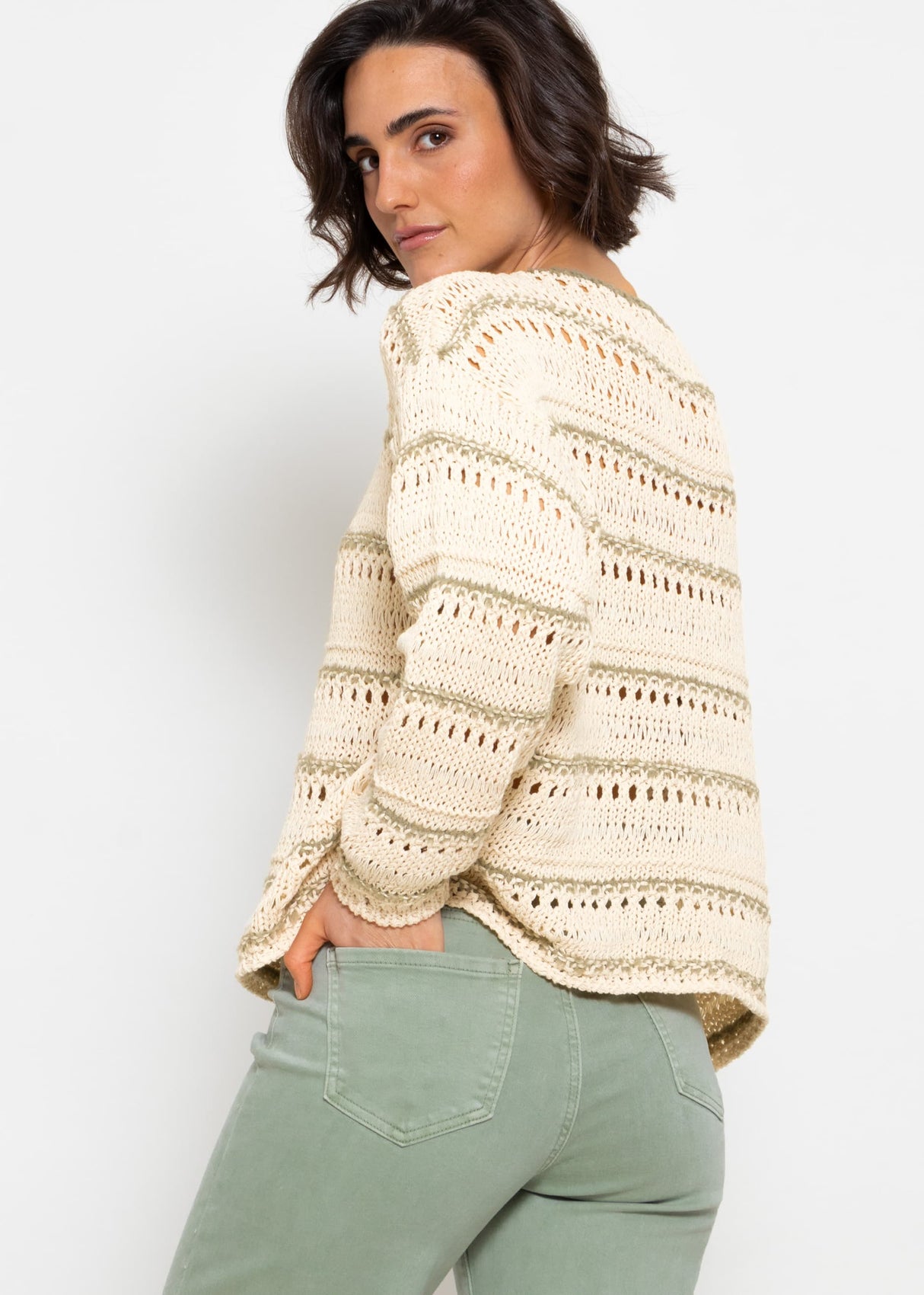 Sweater with openwork pattern - beige-khaki