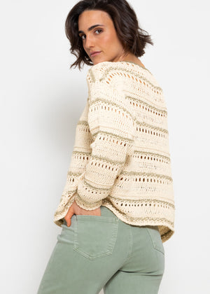 Sweater with openwork pattern - beige-khaki