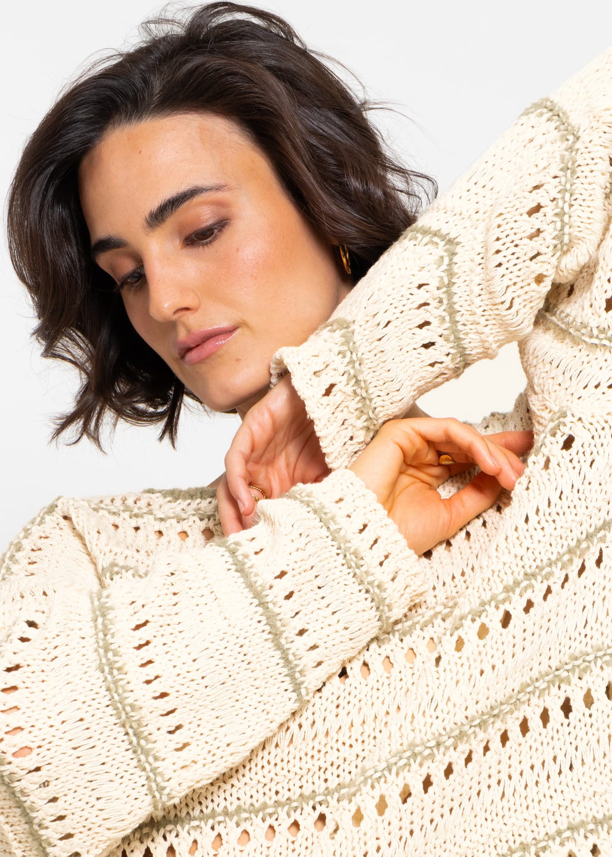 Sweater with openwork pattern - beige-khaki