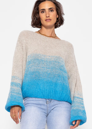 Pullover mit Ballonärmel und Farbverlauf - grau-blau