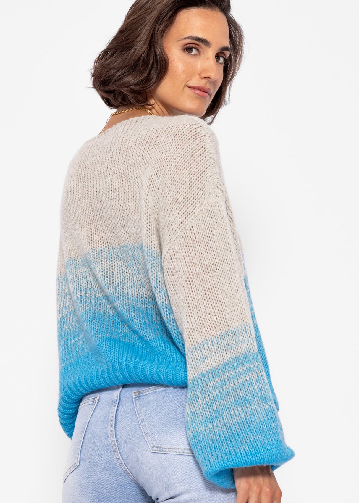 Pullover mit Ballonärmel und Farbverlauf - grau-blau