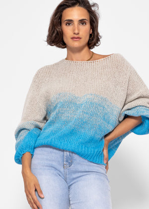 Pullover mit Ballonärmel und Farbverlauf - grau-blau
