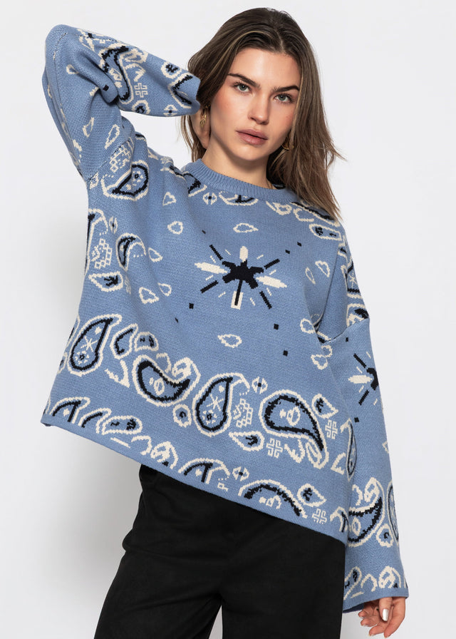 Pullover mit Bandana-Print - blau