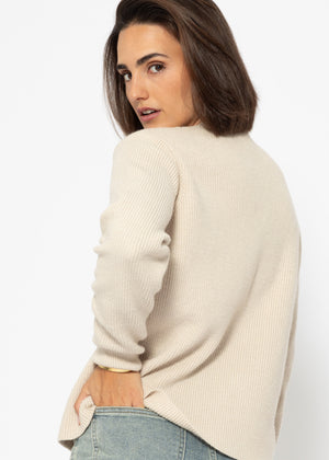 Sweater with accentuated V-neck - beige
