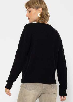 Sweater with accentuated V-neck - black