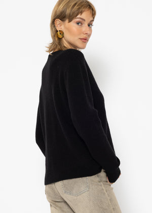 Sweater with accentuated V-neck - black