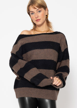 Sweater with block stripes - black-brown