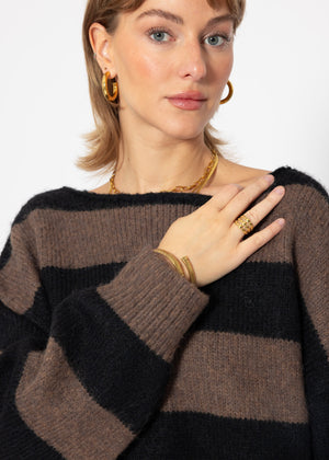Sweater with block stripes - black-brown