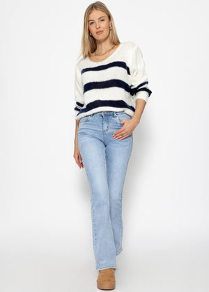 Pullover mit dunkelblauen Streifen - offwhite