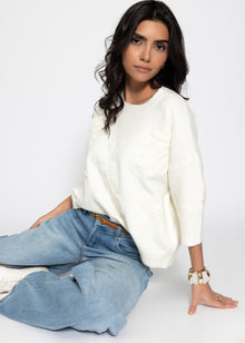 Sweater with floral embroidery - off-white