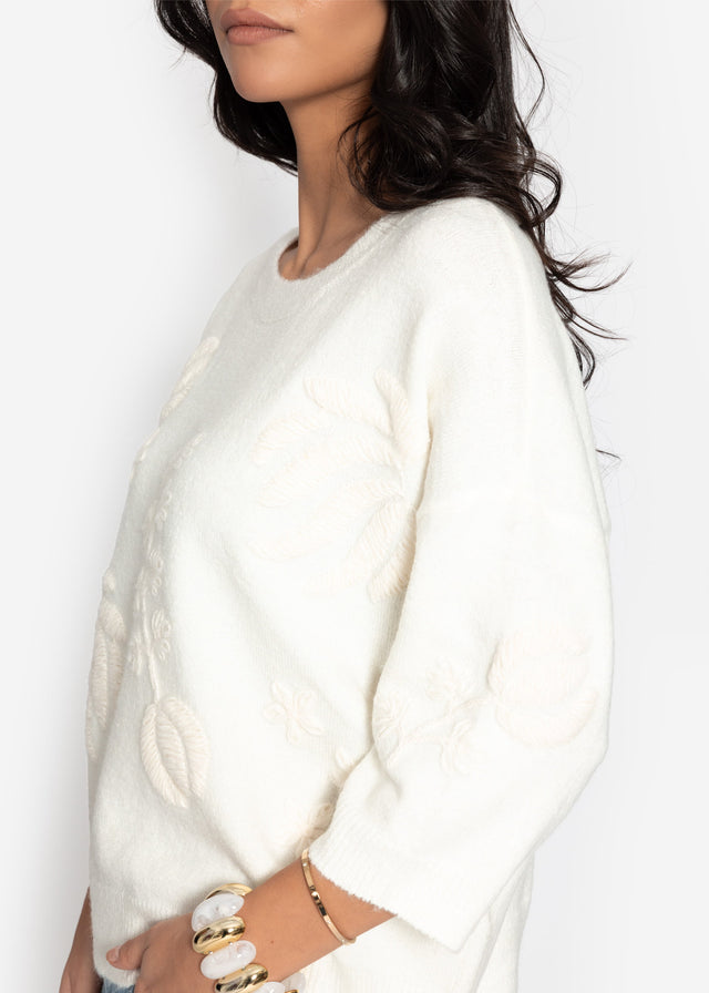 Jumper with floral embroidery - off-white