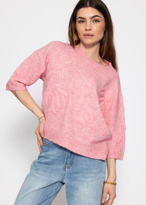Sweater with floral embroidery - pink