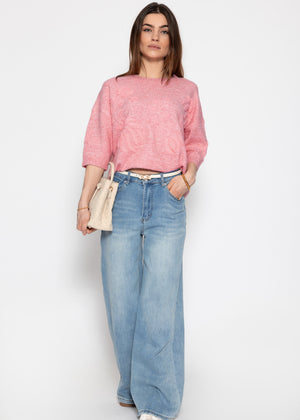 Sweater with floral embroidery - pink