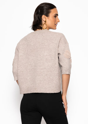 Sweater with floral embroidery - taupe