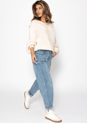 Pullover mit gelber Blende - offwhite