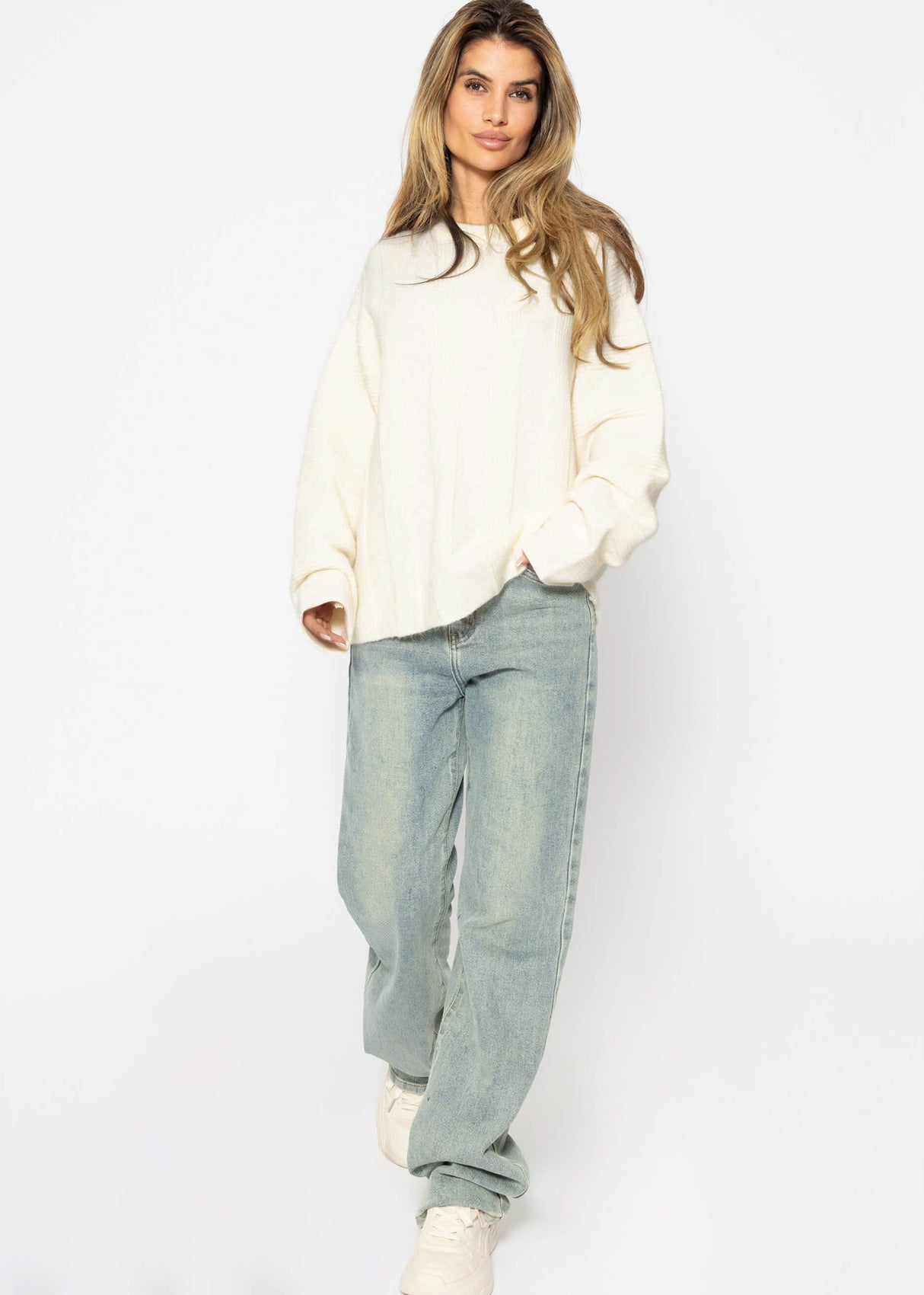 Ribbed striped sweater - off-white
