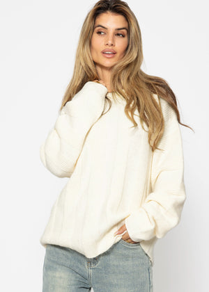 Ribbed striped sweater - off-white